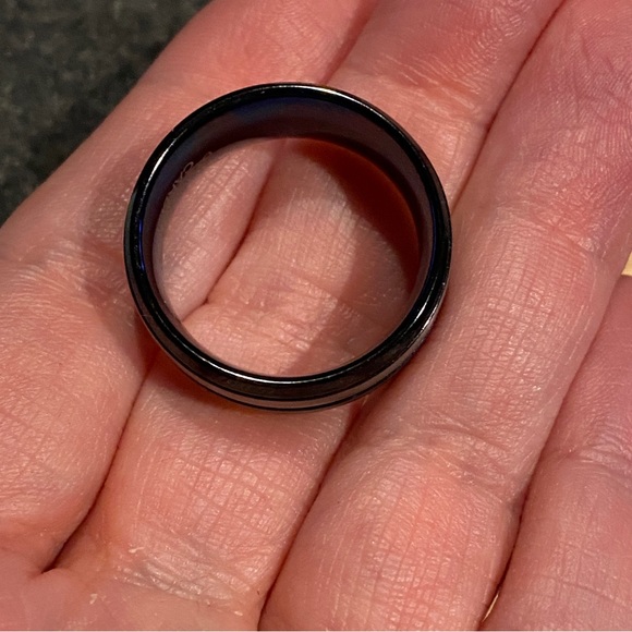 Tungsten Carbide Gunmetal Band Ring NEW! 10.5 Statement Minimalist Blue wedding - Picture 6 of 8
